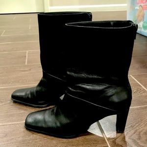 Black mid calf leather boots